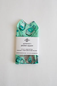 Gentleman's Pocket Square in Teal Oyster Pattern