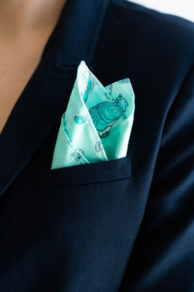 Gentleman's Pocket Square in Teal Oyster Pattern
