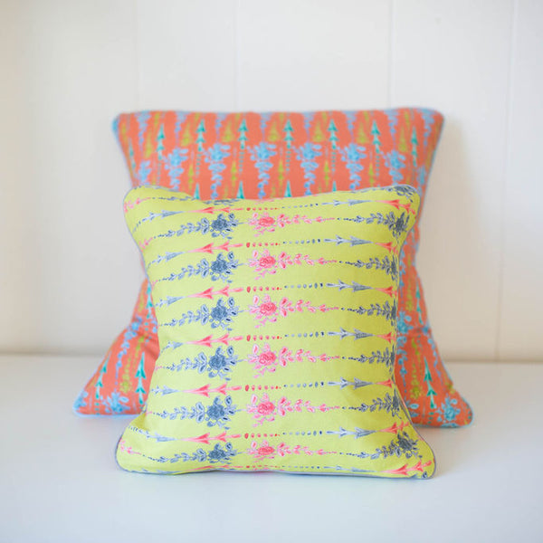 Arrows and Fleurs Pillow in Coral