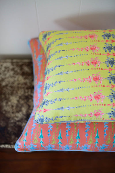 Arrows and Fleurs Pillow in Coral