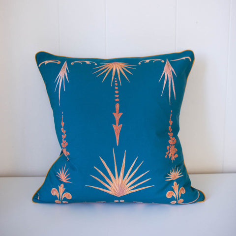 French Palm  Pillow in Sea Green