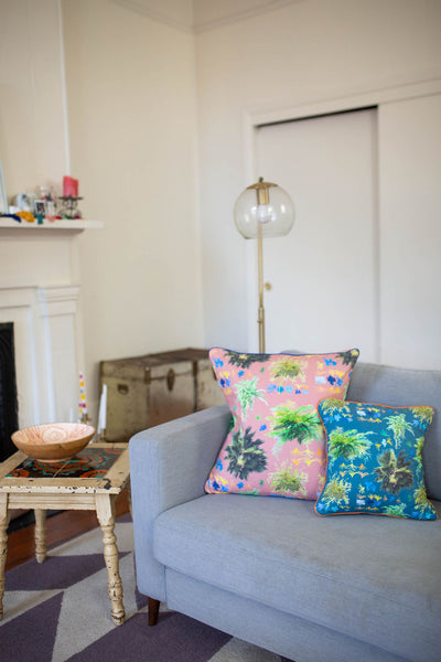 French Quarter Ferns Pillow in Royal Blue