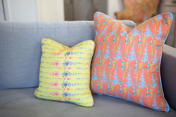 Arrows and Fleurs Pillow in Coral