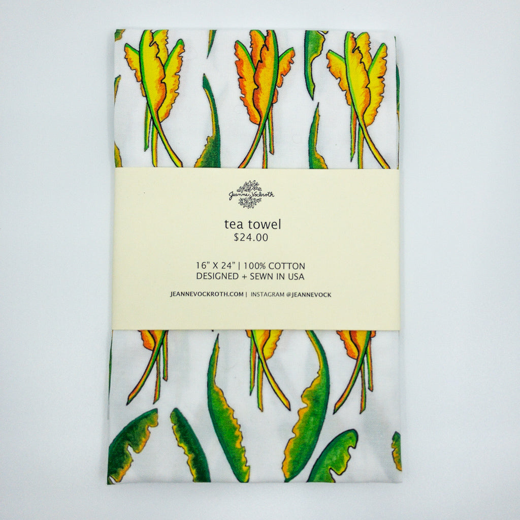 Banana Leaf Tea Towel in White