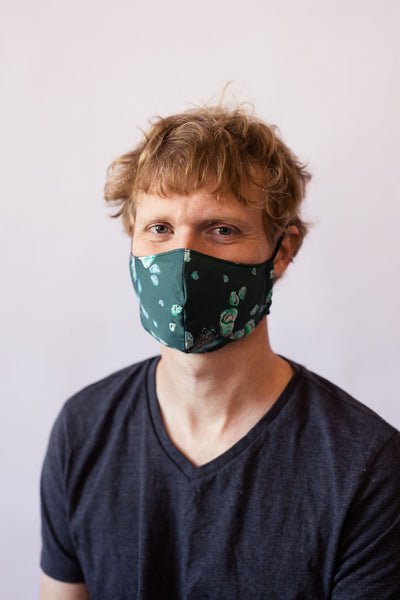 Oyster Cotton Face Mask - in Calm Aqua, Dark Teal, and White