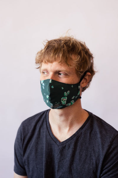Oyster Cotton Face Mask - in Calm Aqua, Dark Teal, and White