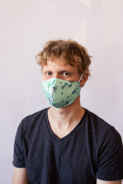 Oyster Cotton Face Mask - in Calm Aqua, Dark Teal, and White