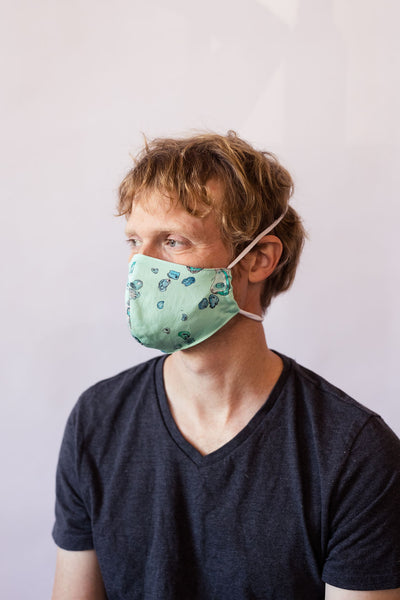 Oyster Cotton Face Mask - in Calm Aqua, Dark Teal, and White
