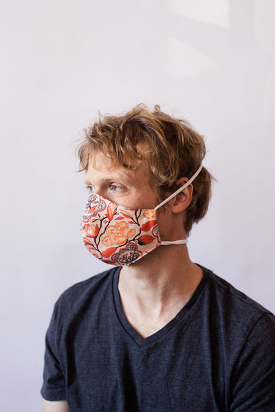 Magnolia Cotton Face Mask - in Burgundy and Peach