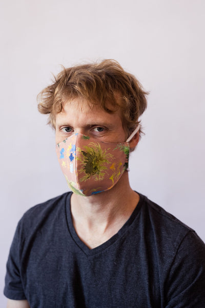French Quarter Ferns Cotton Face Mask - in Warm Gray, Royal Blue, and Blush