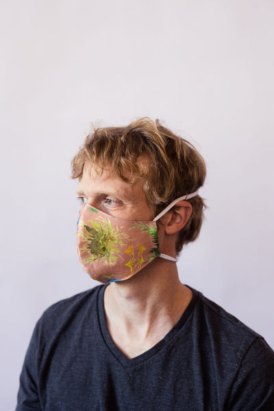 French Quarter Ferns Cotton Face Mask - in Warm Gray, Royal Blue, and Blush