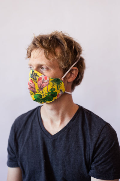 Spoonbill Cotton Face Mask - in Lemon, Navy, and Periwinkle