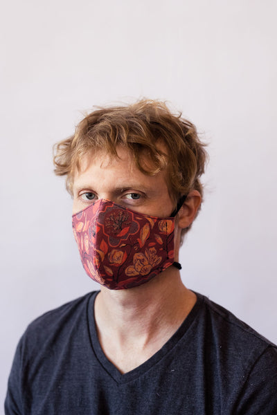 Magnolia Cotton Face Mask - in Burgundy and Peach