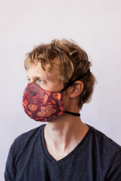 Magnolia Cotton Face Mask - in Burgundy and Peach