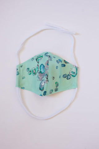 Oyster Cotton Face Mask - in Calm Aqua, Dark Teal, and White