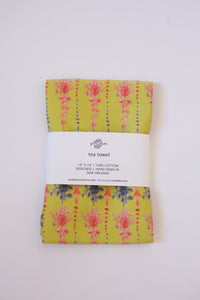 Arrows + Fleurs Tea Towel in Chartreuse and Coral