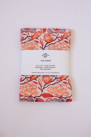 Magnolia Tea Towel in Peach