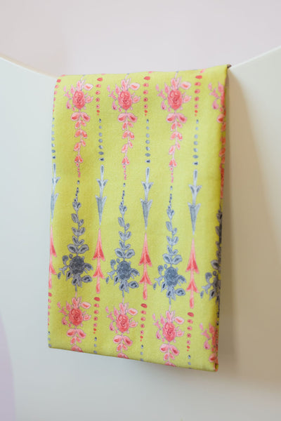 Arrows + Fleurs Tea Towel in Chartreuse and Coral