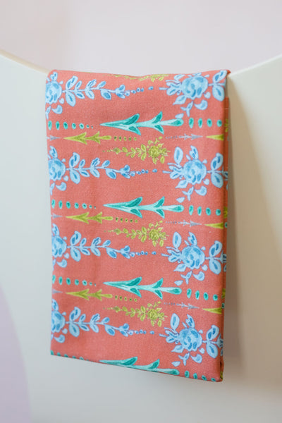 Arrows + Fleurs Tea Towel in Chartreuse and Coral